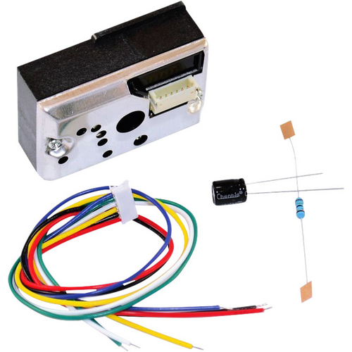 Elektronische Bauteile: Sensor, Kabelbündel, Widerstand und Kondensator. Geeignet für DIY-Elektronikprojekte.
